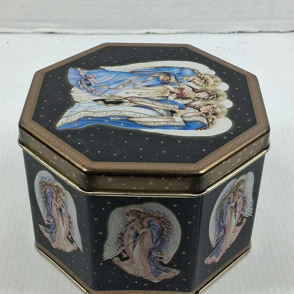 Global Innovations Angel Celestial Hexagon Metal Keepsake Tin Navy Gold Stars